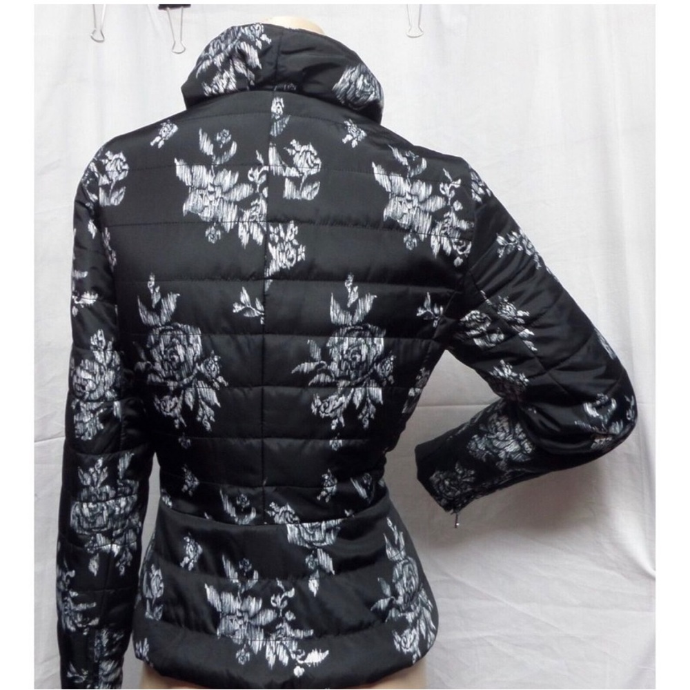 WHITE HOUE BLACK MARKET BLACK FLORAL PUFFER PACKABLE QUILTED JACKET #S $180